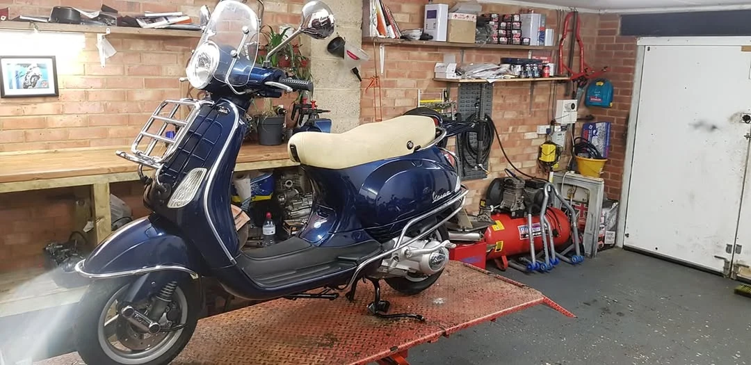 Vespa scooter in Mike's workshop